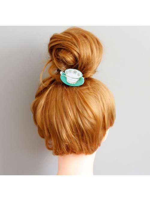 Fashion Handmade Exquisite Cartoon Palace Green Teacup Hairpin Spring Clip