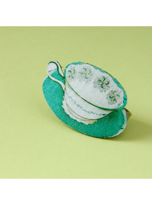 Fashion Handmade Exquisite Cartoon Palace Green Teacup Hairpin Spring Clip