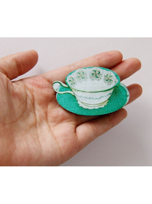 Fashion Handmade Exquisite Cartoon Palace Green Teacup Hairpin Spring Clip