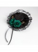 Fashion Retro Green Rose Flower Black Lace Musical Note Small Hat Female Brooch