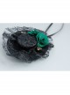 Fashion Retro Green Rose Flower Black Lace Musical Note Small Hat Female Brooch