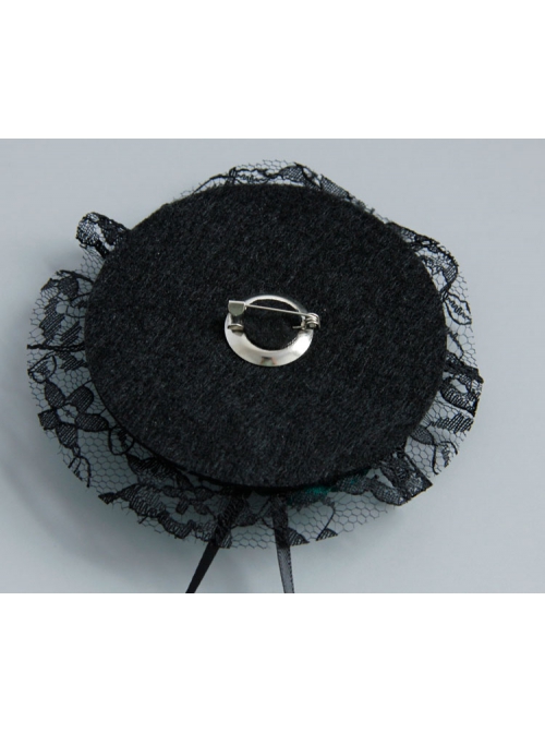 Fashion Retro Green Rose Flower Black Lace Musical Note Small Hat Female Brooch
