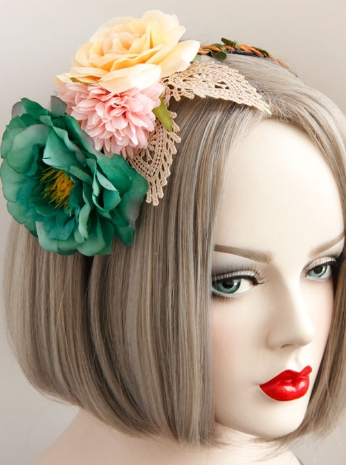 Fashion Casual Bride Colored Flowers Golden Lace Fabric Bride Female Hair Band