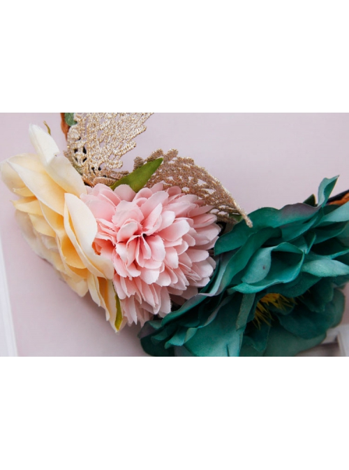 Fashion Casual Bride Colored Flowers Golden Lace Fabric Bride Female Hair Band