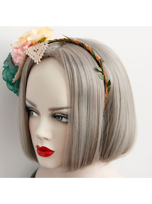 Fashion Casual Bride Colored Flowers Golden Lace Fabric Bride Female Hair Band