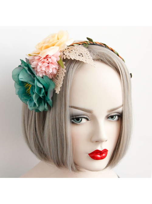 Fashion Casual Bride Colored Flowers Golden Lace Fabric Bride Female Hair Band