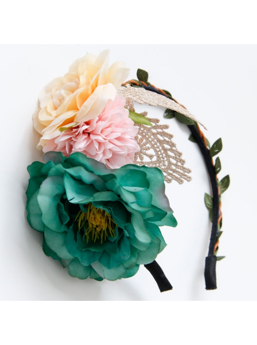 Fashion Casual Bride Colored Flowers Golden Lace Fabric Bride Female Hair Band