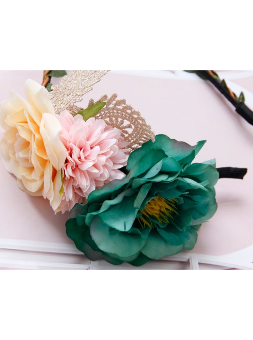 Fashion Casual Bride Colored Flowers Golden Lace Fabric Bride Female Hair Band