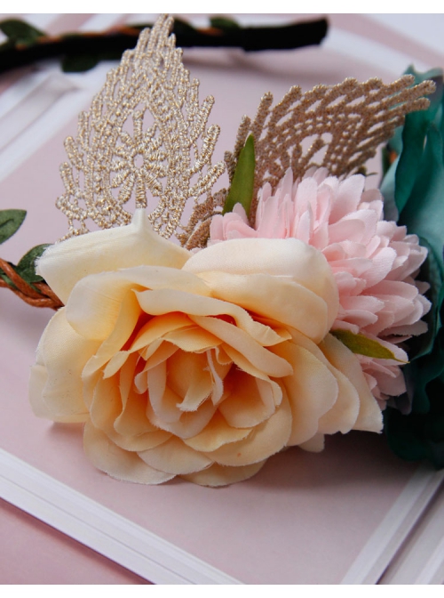 Fashion Casual Bride Colored Flowers Golden Lace Fabric Bride Female Hair Band