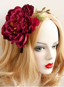 Fashion Leisure Christmas Exaggerated Red Flower Rattan New Year Holiday Travel Headband