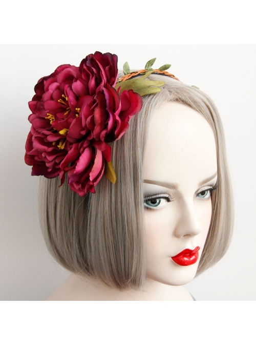 Fashion Leisure Christmas Exaggerated Red Flower Rattan New Year Holiday Travel Headband
