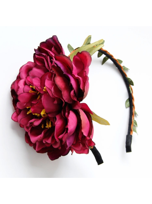 Fashion Leisure Christmas Exaggerated Red Flower Rattan New Year Holiday Travel Headband