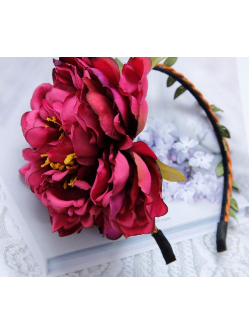 Fashion Leisure Christmas Exaggerated Red Flower Rattan New Year Holiday Travel Headband