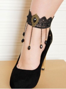 Handmade Retro Gothic Fashion Black Lace Gems Tassel Anklet