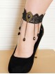 Handmade Retro Gothic Fashion Black Lace Gems Tassel Anklet