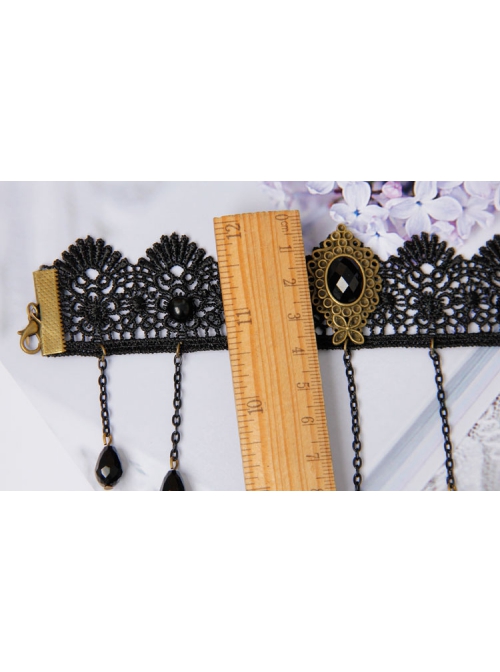 Handmade Retro Gothic Fashion Black Lace Gems Tassel Anklet