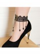 Handmade Retro Gothic Fashion Black Lace Gems Tassel Anklet