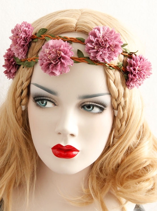 Fashion Travel Fabric Pink Flowers Creativity Handmade Christmas Wreath Rattan Hairband