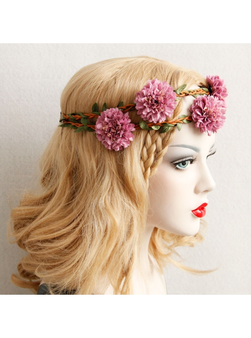 Fashion Travel Fabric Pink Flowers Creativity Handmade Christmas Wreath Rattan Hairband