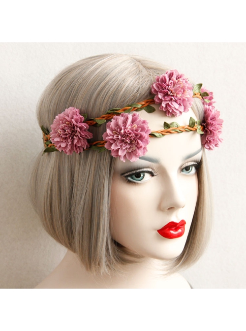 Fashion Travel Fabric Pink Flowers Creativity Handmade Christmas Wreath Rattan Hairband