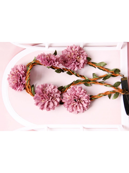 Fashion Travel Fabric Pink Flowers Creativity Handmade Christmas Wreath Rattan Hairband