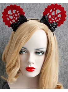 Fashion Personality Christmas New Year Prom Wine Red Ears Black Sequins Bow Hair Band
