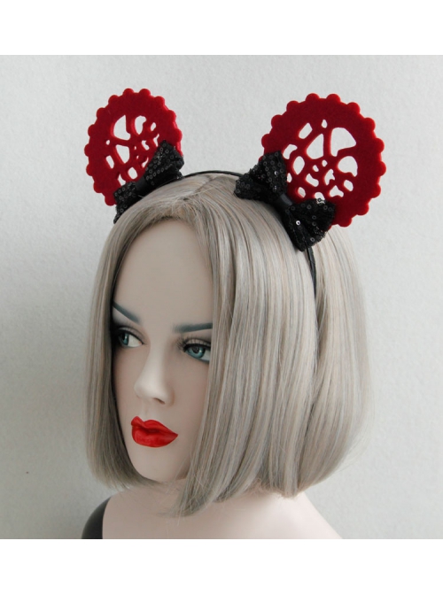 Fashion Personality Christmas New Year Prom Wine Red Ears Black Sequins Bow Hair Band