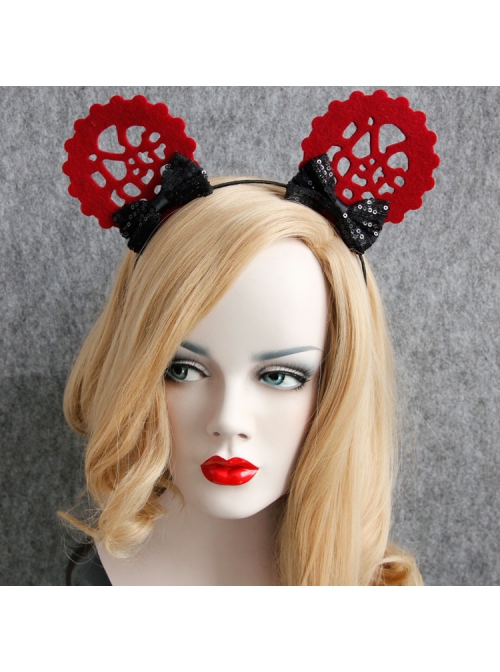 Fashion Personality Christmas New Year Prom Wine Red Ears Black Sequins Bow Hair Band