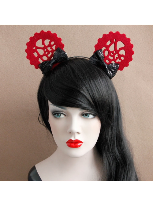 Fashion Personality Christmas New Year Prom Wine Red Ears Black Sequins Bow Hair Band