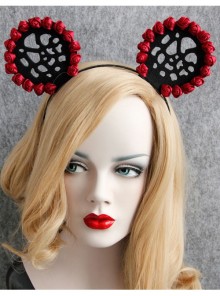 Fashion Cute Red Rose Black Mickey Ears Christmas Holiday Party Sexy Stage Bride Headband