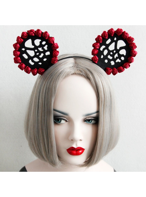 Fashion Cute Red Rose Black Mickey Ears Christmas Holiday Party Sexy Stage Bride Headband