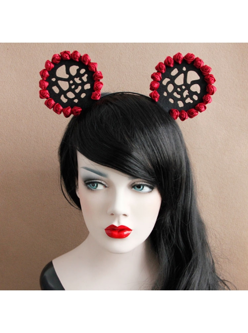 Fashion Cute Red Rose Black Mickey Ears Christmas Holiday Party Sexy Stage Bride Headband