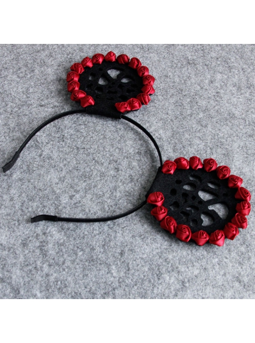 Fashion Cute Red Rose Black Mickey Ears Christmas Holiday Party Sexy Stage Bride Headband
