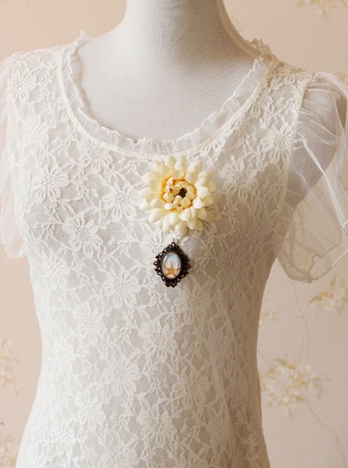 Fashion Casual Retro White Chrysanthemum Starfish Travel Holiday Female Sweater Cardigan Brooch