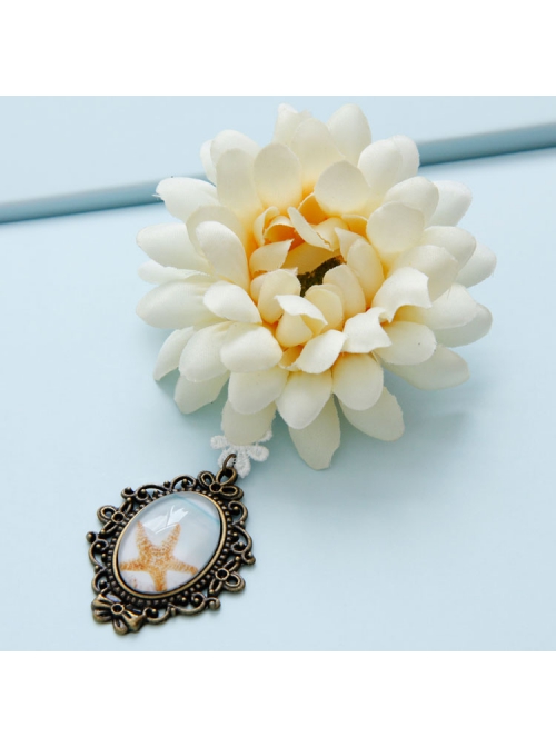 Fashion Casual Retro White Chrysanthemum Starfish Travel Holiday Female Sweater Cardigan Brooch