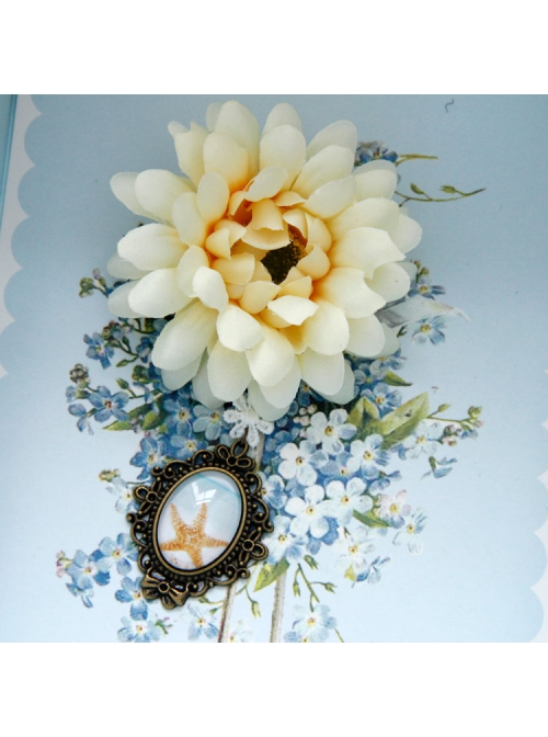 Fashion Casual Retro White Chrysanthemum Starfish Travel Holiday Female Sweater Cardigan Brooch