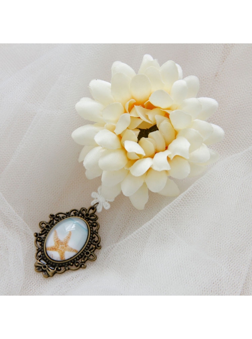 Fashion Casual Retro White Chrysanthemum Starfish Travel Holiday Female Sweater Cardigan Brooch
