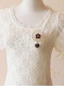 Fashion Retro Golden Lace Diamond Flower Personality Black Feather Female Brooch