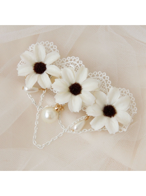 Fashion Cute White Lace Flower Pearl Tassel Lolita Sweet Handmade Female Hairpin