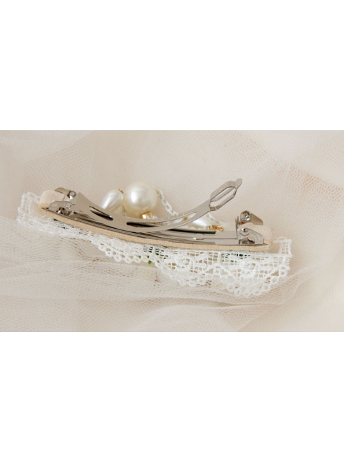 Fashion Cute White Lace Flower Pearl Tassel Lolita Sweet Handmade Female Hairpin
