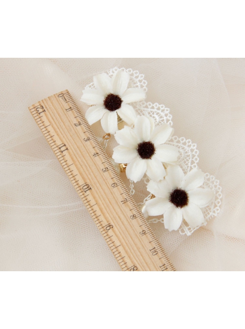 Fashion Cute White Lace Flower Pearl Tassel Lolita Sweet Handmade Female Hairpin