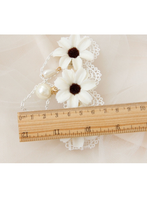 Fashion Cute White Lace Flower Pearl Tassel Lolita Sweet Handmade Female Hairpin