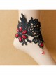 Gothic Retro Fashion Wide Black Lace Embroidery Ruby Anklet
