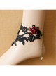 Gothic Retro Fashion Wide Black Lace Embroidery Ruby Anklet