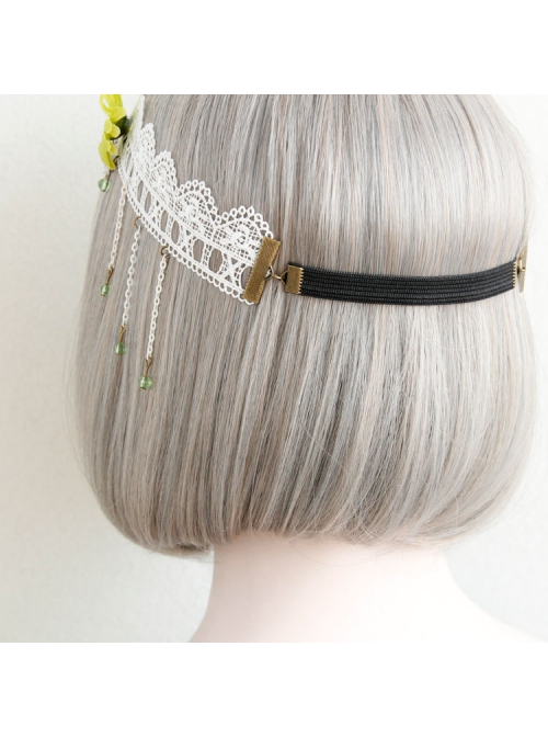 Fashion Green Small Daisies White Tassels Lace Creativity Retro Bride Married Flowers Hairband
