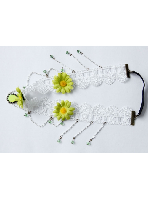 Fashion Green Small Daisies White Tassels Lace Creativity Retro Bride Married Flowers Hairband