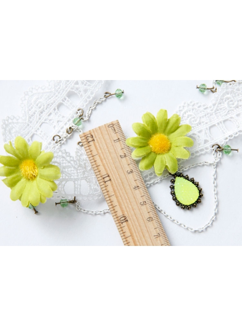 Fashion Green Small Daisies White Tassels Lace Creativity Retro Bride Married Flowers Hairband