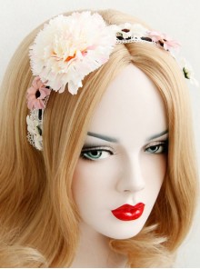 Retro Fashion Lolita Princess Sweet Girl Color Flower Cute White Lace Handmade Hair Band
