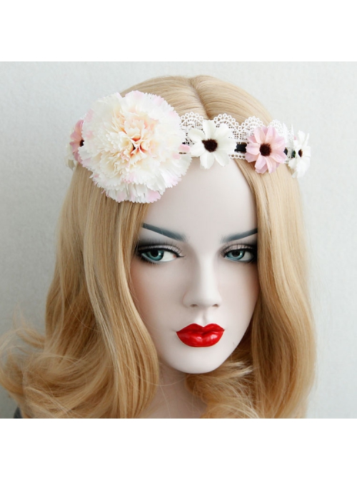 Retro Fashion Lolita Princess Sweet Girl Color Flower Cute White Lace Handmade Hair Band