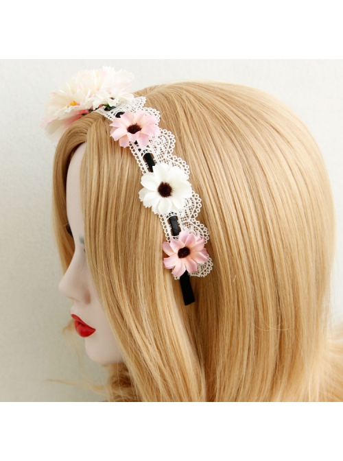 Retro Fashion Lolita Princess Sweet Girl Color Flower Cute White Lace Handmade Hair Band
